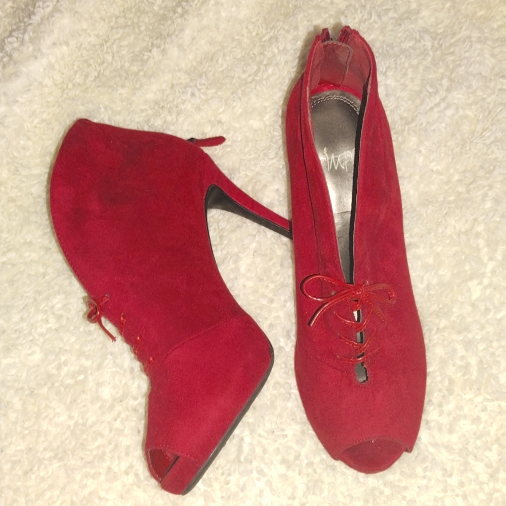 Red Faux Suede Booties